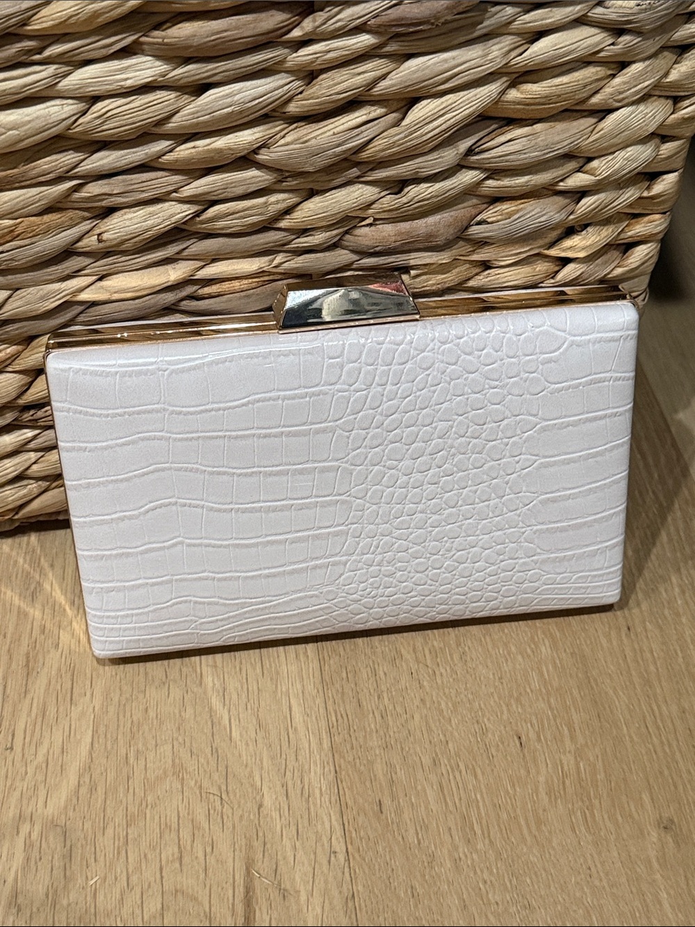 Gianni Bini Light Pink Croc-Embossed Box Clutch with Gold-Tone Trim